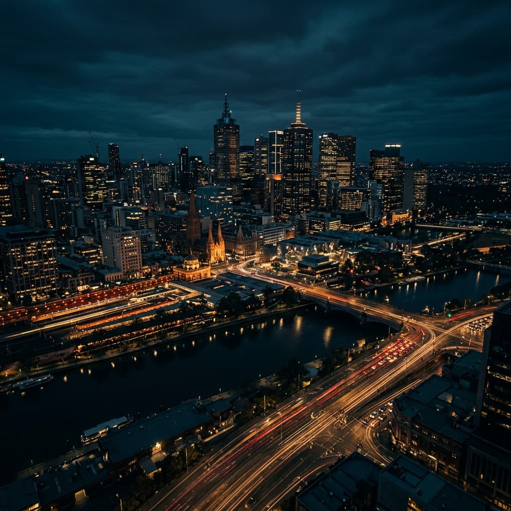 Melbourne city lights at night