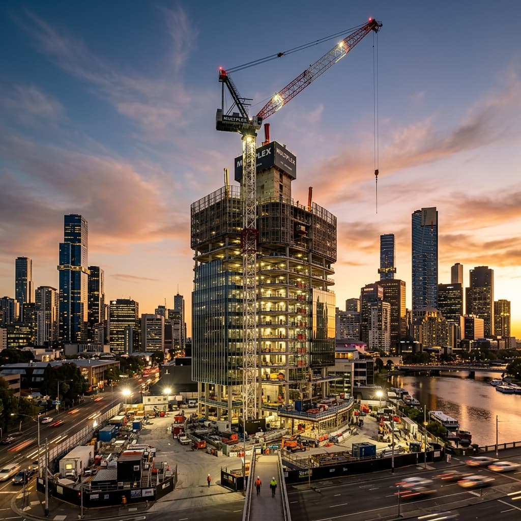 Stage-Based Construction Funding Active residential townhouse subdivision and commercial property development construction site